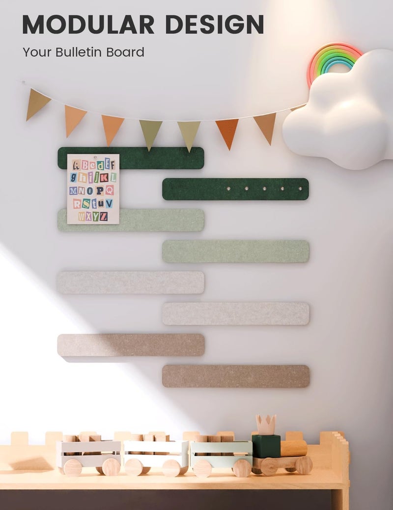 Fluxynara Cork Board Alternative Felt Strip Board 8-Pack 13"x2", Office Pin Board with 50 Push Pins, Adhesive Install for Bedroom Door & Home Office(Nordic Moss) - Image 5