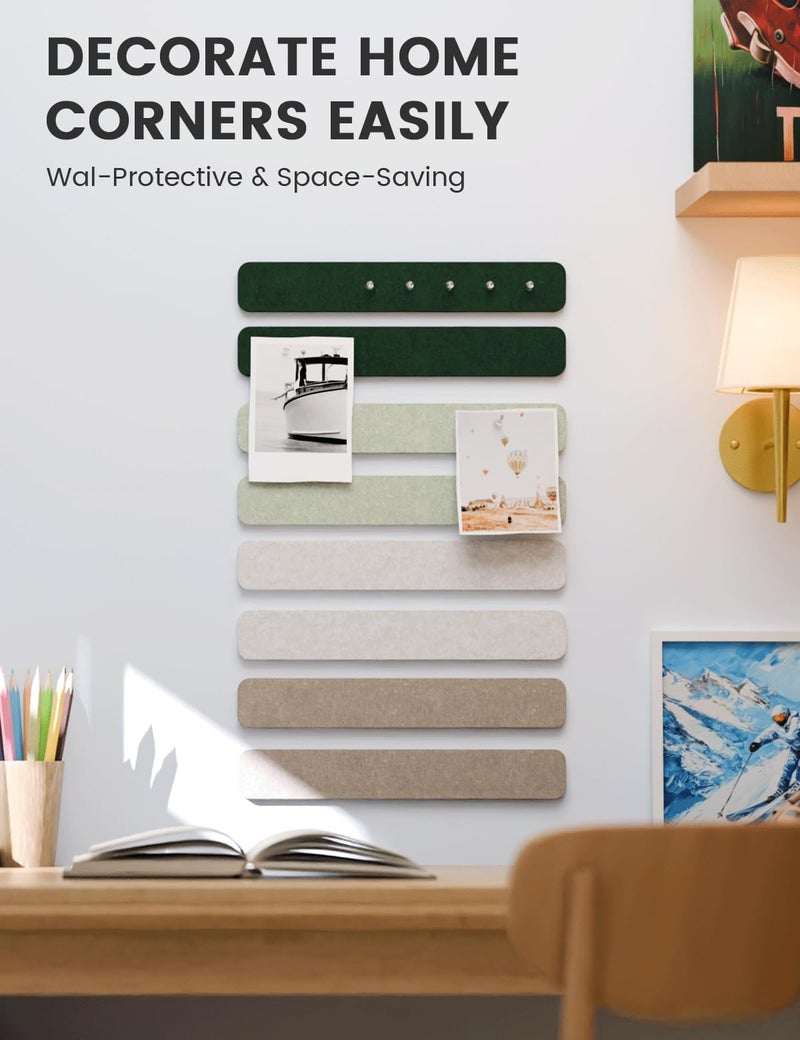 Fluxynara Cork Board Alternative Felt Strip Board 8-Pack 13"x2", Office Pin Board with 50 Push Pins, Adhesive Install for Bedroom Door & Home Office(Nordic Moss) - Image 4