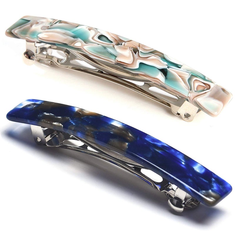 Eyegla 2PCS French Design Hair Barrette Tortoise Shell Celluloid Rectangle Hair Clips for Women - Image 1