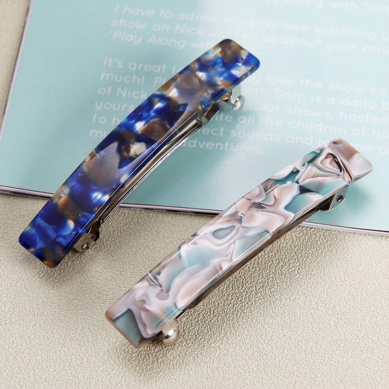 Eyegla 2PCS French Design Hair Barrette Tortoise Shell Celluloid Rectangle Hair Clips for Women - Image 3
