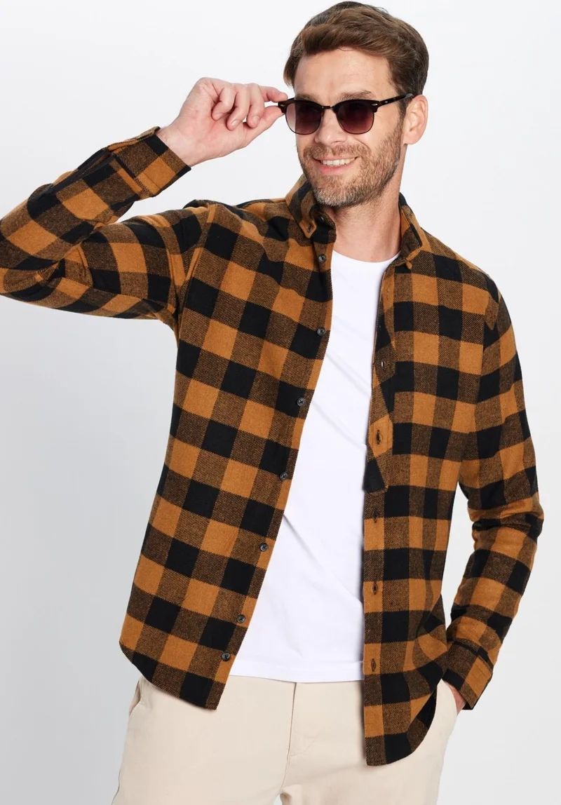 Tudors Men's Slim Fit Slim Fit Lumberjack Button-down Collar Checkered Winter Shirt