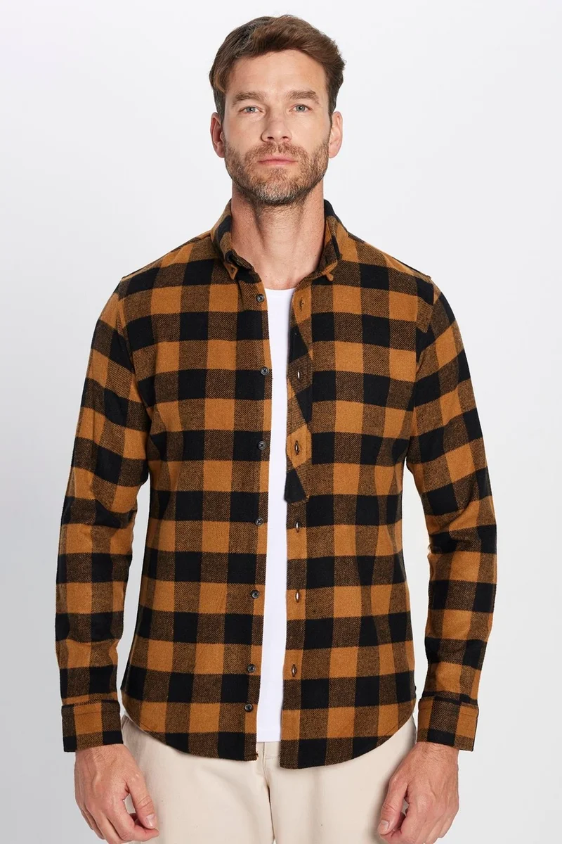 Tudors Men's Slim Fit Slim Fit Lumberjack Button-down Collar Checkered Winter Shirt