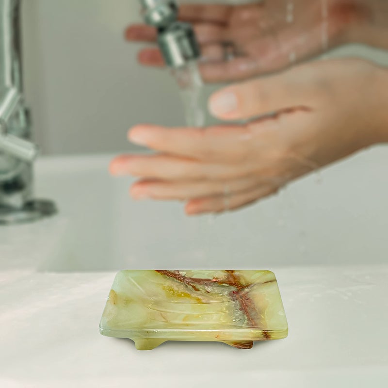 TheWolfard Luxury Handmade Green Calcite Crystal Soap Dish Holder with Drain for Bathroom and Shower, Best Bath Products & Sponge Tray for Kitchen & Housewarming Gifts. - Image 4