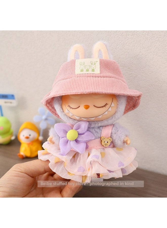 The First And Second Generation Of Macaron Labubu Doll Clothes Plush Vinyl Face Doll Pendant Cloth Sitting Party Series-Specifications:15cm Party Clothes-Color:Pink Bear Dress + Pink Casual Hat (excluding Baby)  - Image 1