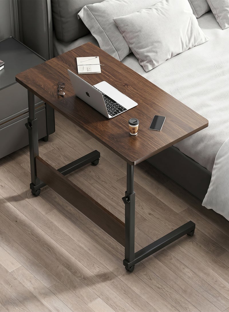 Taimi Side Table with Wheels Adjustable Height Laptop Table For Sofa, Bed and Living Room 70X60X40CM - Brown - Image 1