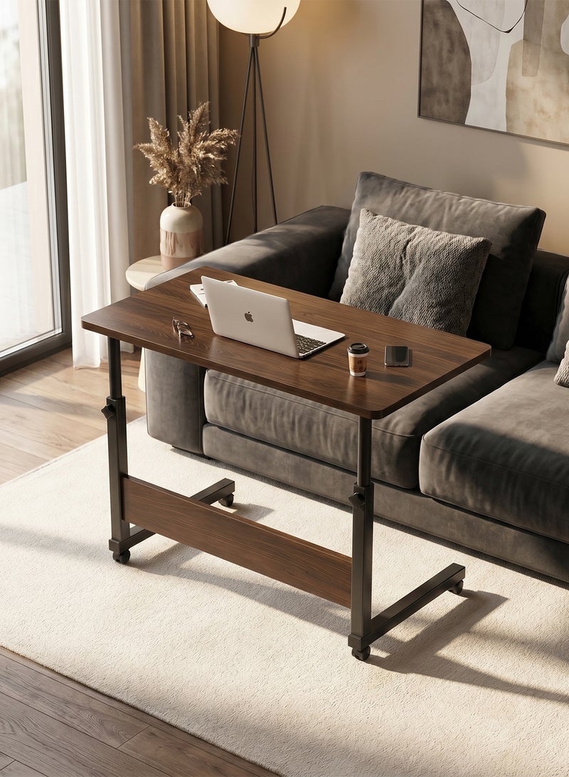 Taimi Side Table with Wheels Adjustable Height Laptop Table For Sofa, Bed and Living Room 70X60X40CM - Brown - Image 3