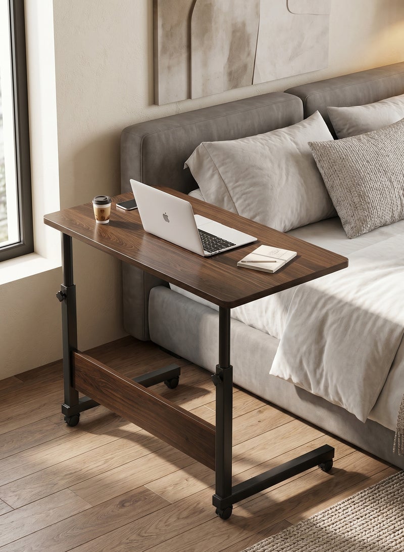 Taimi Side Table with Wheels Adjustable Height Laptop Table For Sofa, Bed and Living Room 70X60X40CM - Brown - Image 2