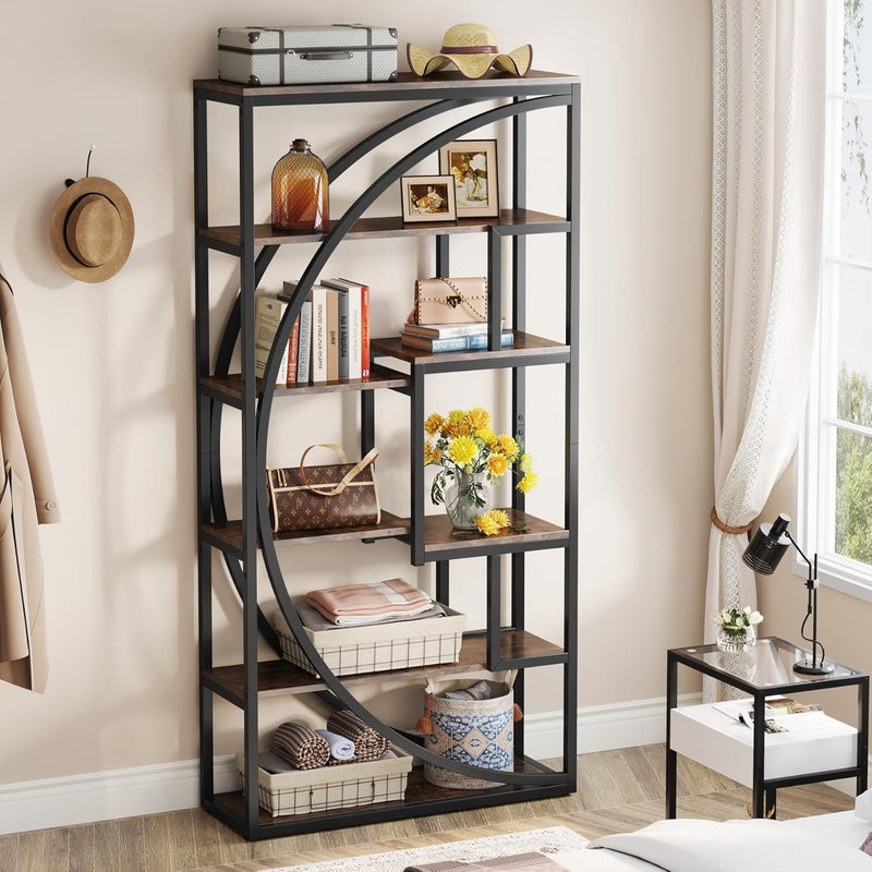 Tribesigns Bookshelf, Industrial 5-Tier Etagere Bookcase, 180cm Tall Bookshelf with 8 Open Storage Shelf, Book Shelf Display Tack Shelving Unit for Home Office Living Room, Rustic Brown - Image 5