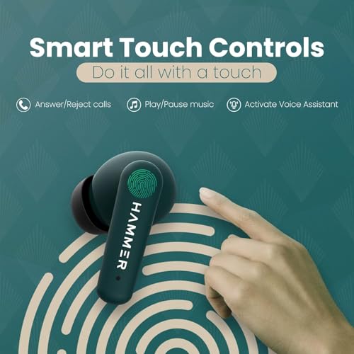 Hammer هامر إيرفلو بلس سماعات أذن TWS مع بلوتوث 5.1، تحكم باللمس الذكي، شحن Type-C، مقاومة IPX4 للعرق، صوت ستيريو، حتى 23 ساعة تشغيل، عزل الضوضاء (أخضر زمردي) - Image 2