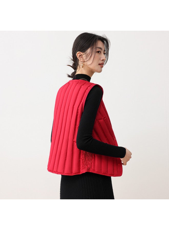 YaYa Winter Classic V-neck Women's Vest, Can Be Worn Inside Or Outside, Button Placket, Solid Color, Simple, 90% Down Vest For Women - Image 4