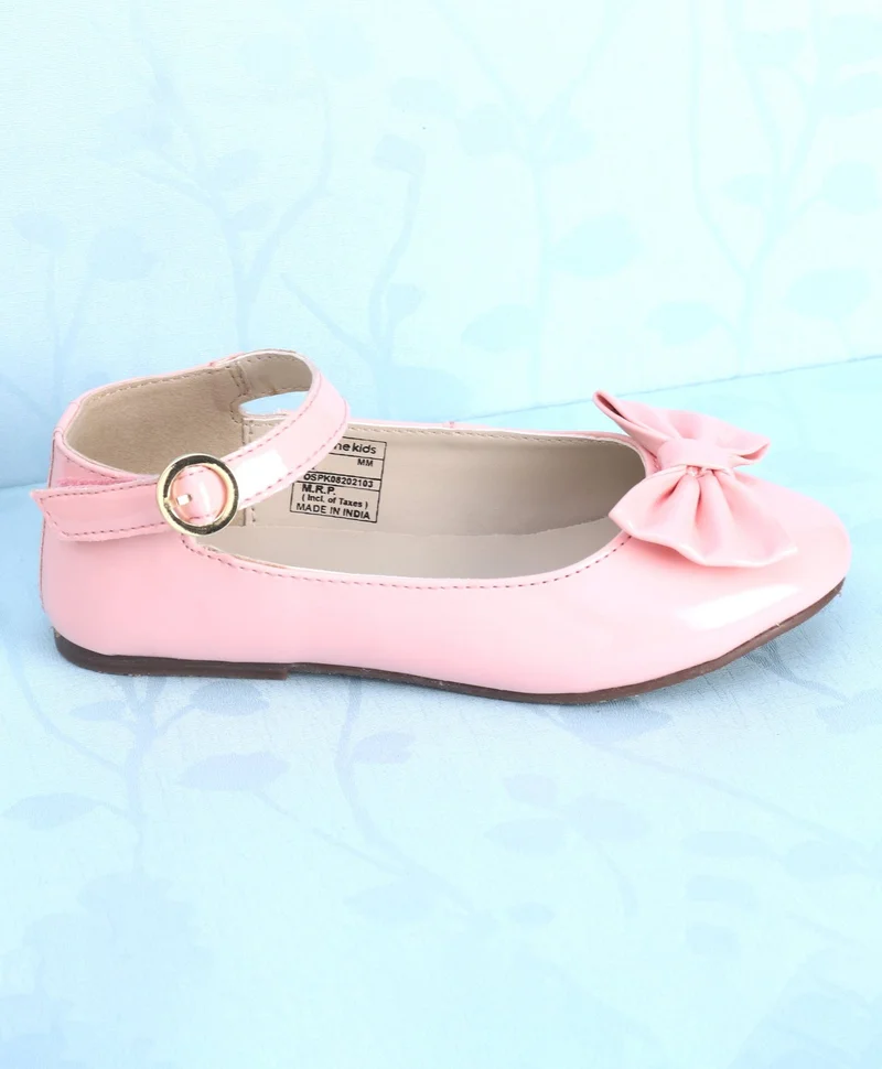 Pine Kids Pine Kids Ballerinas with Velcro Closure & Bow Applique - Light Pink