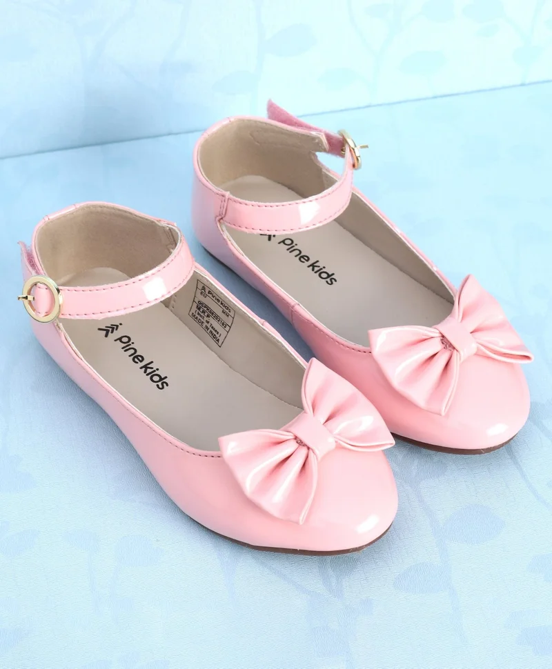 Pine Kids Pine Kids Ballerinas with Velcro Closure & Bow Applique - Light Pink