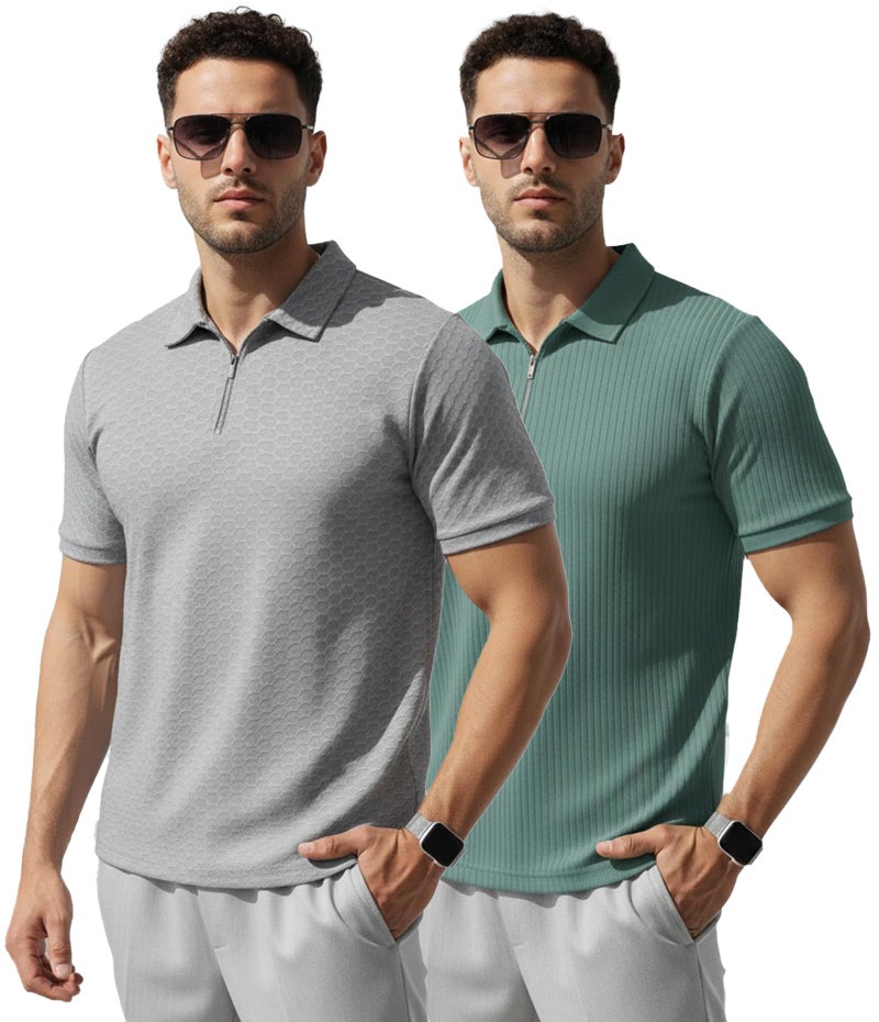 LEOTUDE Men's Solid Super Soft Classic Polo T-Shirt: Regular Fit (P89_Grey_P_Multi_L) - Image 1