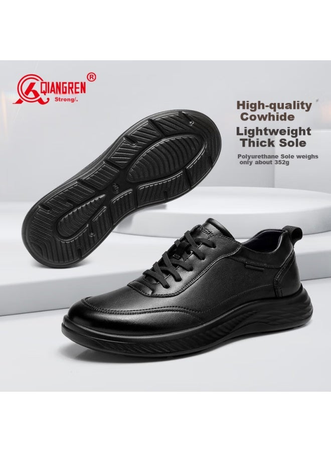 Strongman Qiangren Large Size Athletic Leather Shoes, Breathable Fashion Simple Business Casual Men's Shoes, Jda87578, Black, Size 45 - Image 3