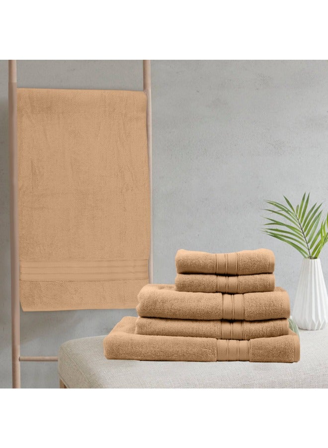 BYFT Home Trendy (Peach) Hand Towel (50 x 90 Cm) & Bath Towel (70 x 140 Cm) Premium Cotton Highly Absorbent, High Quality Bath linen with Striped Dobby 550 Gsm Set of 2