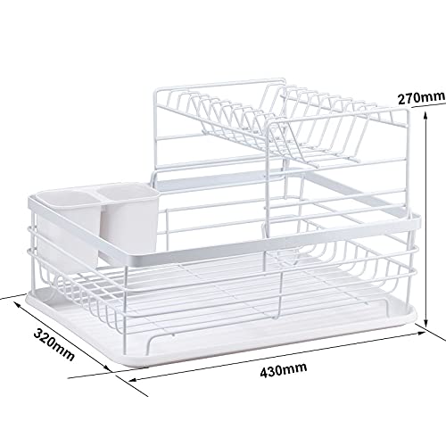 HAKKU Kitchen Dish Rack Drainer Drying Rack with Removable Drain Board Rack 2Tier Large Size 43L32W27H cm White - Image 3