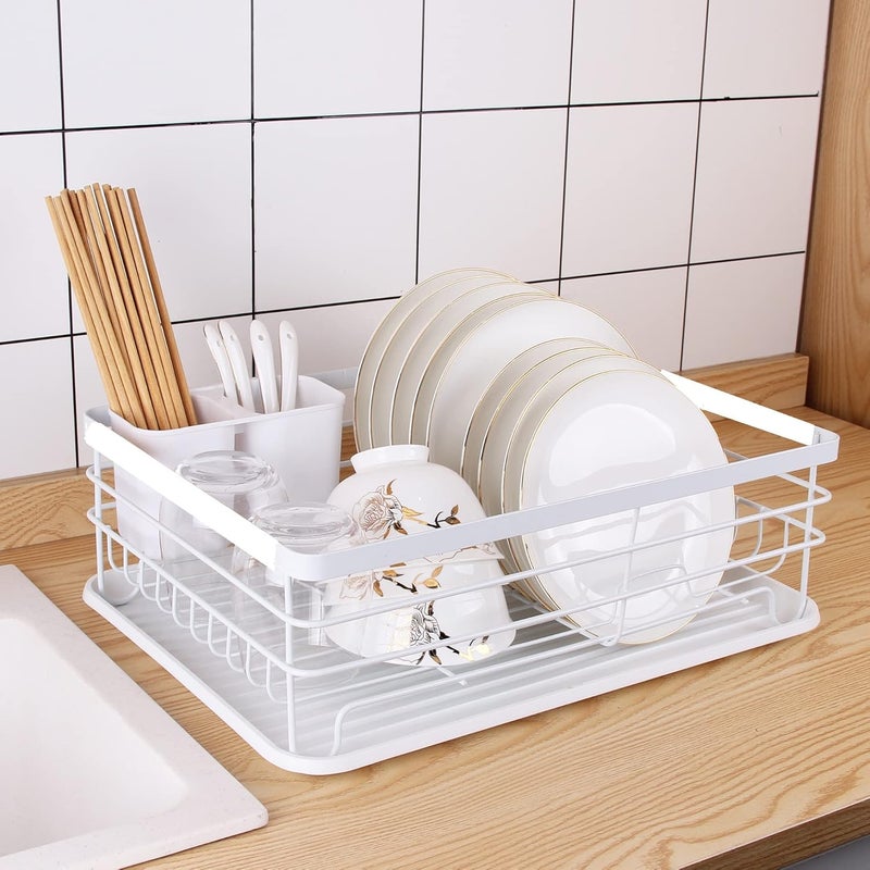 HAKKU Kitchen Dish Rack Drainer Drying Rack with Removable Drain Board Rack 2Tier Large Size 43L32W27H cm White - Image 2