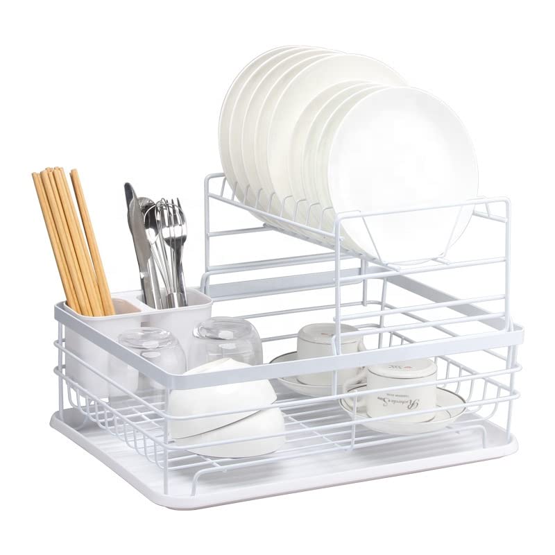 HAKKU Kitchen Dish Rack Drainer Drying Rack with Removable Drain Board Rack 2Tier Large Size 43L32W27H cm White - Image 5