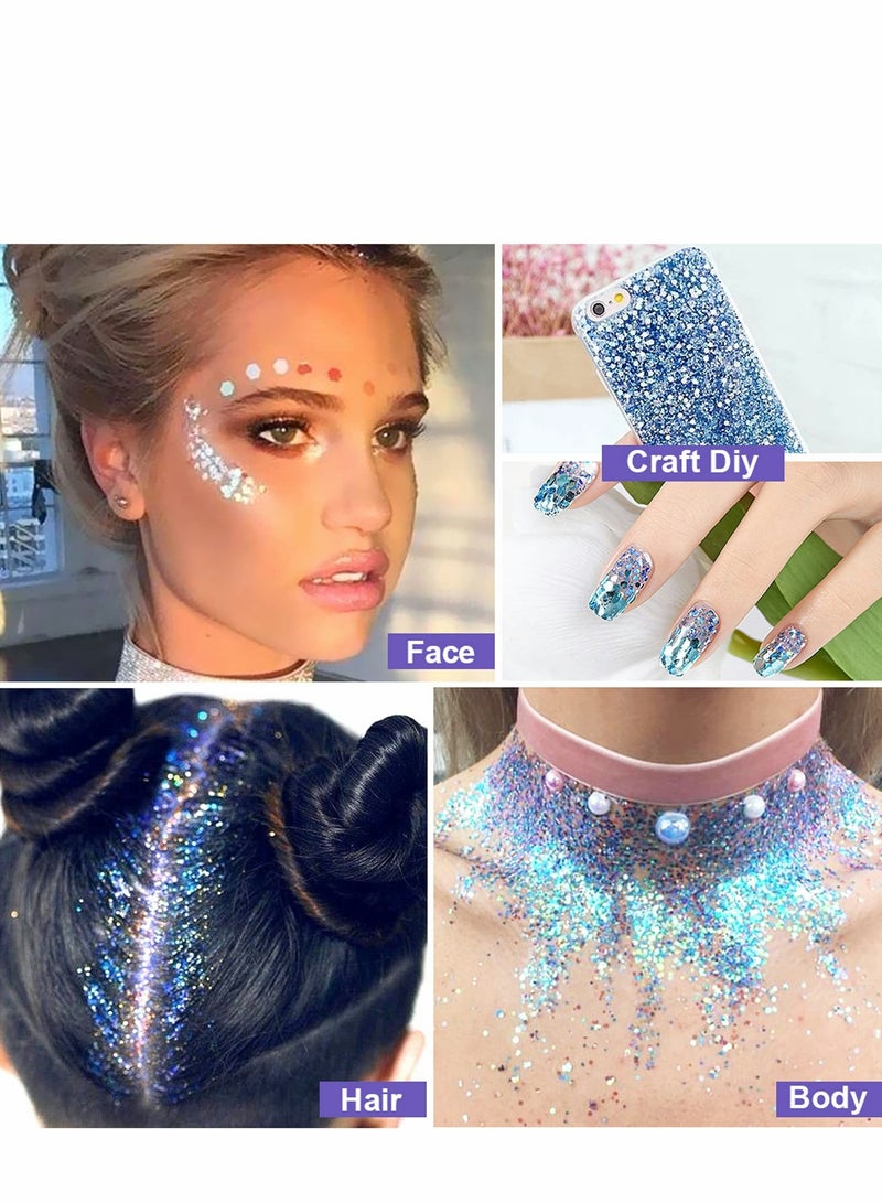 Body Glitter Gel, 6 Pack, Face Glitter for Body, Eye, Hair, Nails, Long Lasting Sparkling Mermaid Chunky Glitter Gel for Festival Art Party - Image 3