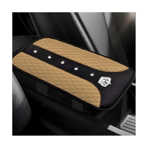 FSTURIOS Bling Leather Car Center Console Cover, 12.6"×7.5" Crystal Anti-Scratch Armrest Protector Seat Box Cover, Waterproof Sparkly Auto Console Cushion Decor for Car Truck SUV (Beige) - Image 1