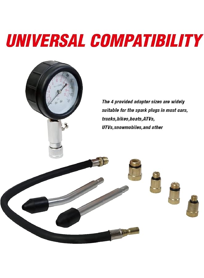 بيج ريد مقياس ضغط أسطوانة محرك تورين Atrhs-A0031R، 8 قطع (0-300 رطل/بوصة مربعة)، أداة قياس لجميع محركات البنزين والغاز: السيارات، الشاحنات، الدراجات النارية، البحرية، المركبات الرباعية، المركبات متعددة الاستخدامات، عربات الثلوج - Image 5