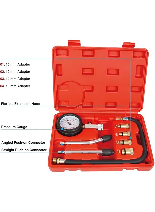 بيج ريد مقياس ضغط أسطوانة محرك تورين Atrhs-A0031R، 8 قطع (0-300 رطل/بوصة مربعة)، أداة قياس لجميع محركات البنزين والغاز: السيارات، الشاحنات، الدراجات النارية، البحرية، المركبات الرباعية، المركبات متعددة الاستخدامات، عربات الثلوج - Image 2