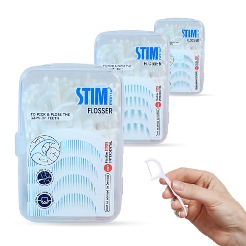 STIM Flosser | Removes Plaque and Food Between the teeth | Toothpick on the back side | Now with Improved Design (Pack of 3) - Image 1