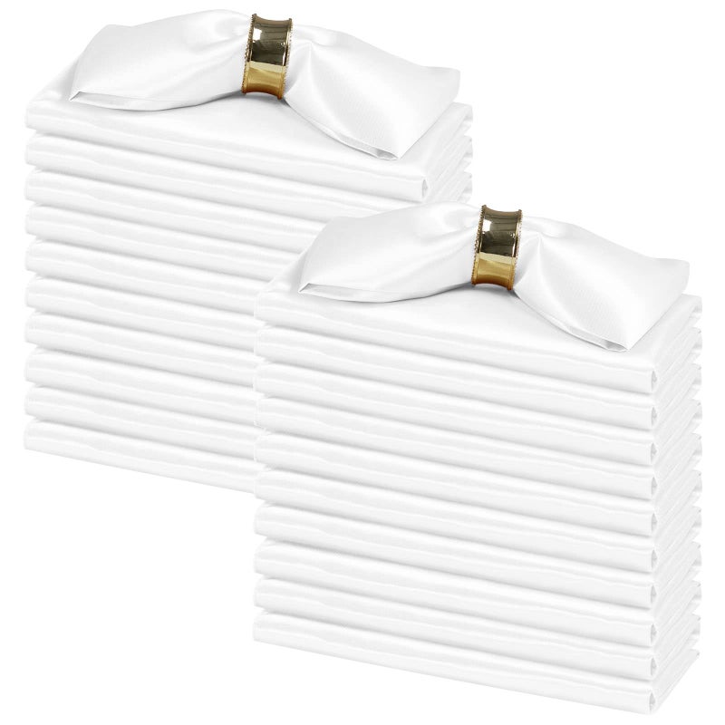 SiinvdaBZX 100 Pieces White Cloth Napkins 12 x 12 Inches Small Size Square Satin Napkins Silky Soft Dinner Napkins or Handkerchief for Banquet Wedding Christmas Thanksgiving Decoration - Image 2