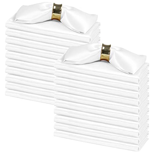 SiinvdaBZX 100 Pieces White Cloth Napkins 12 x 12 Inches Small Size Square Satin Napkins Silky Soft Dinner Napkins or Handkerchief for Banquet Wedding Christmas Thanksgiving Decoration - Image 1