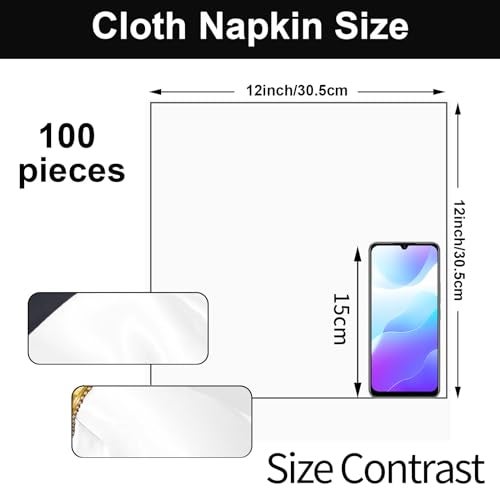 SiinvdaBZX 100 Pieces White Cloth Napkins 12 x 12 Inches Small Size Square Satin Napkins Silky Soft Dinner Napkins or Handkerchief for Banquet Wedding Christmas Thanksgiving Decoration - Image 3