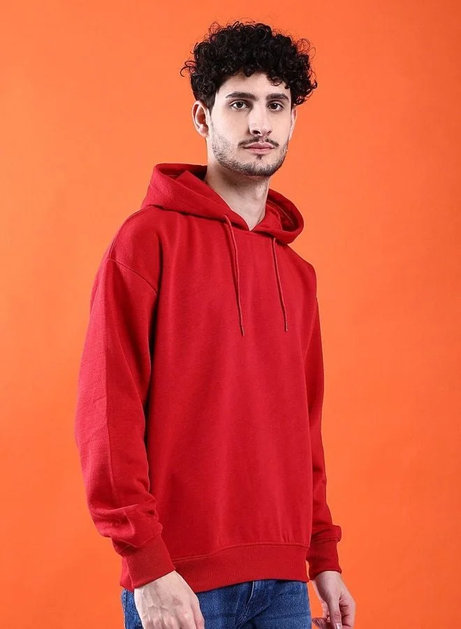 The Indian Garage Co Men Regular Fit Solid Hooded Full Sleeves Sweatshirt