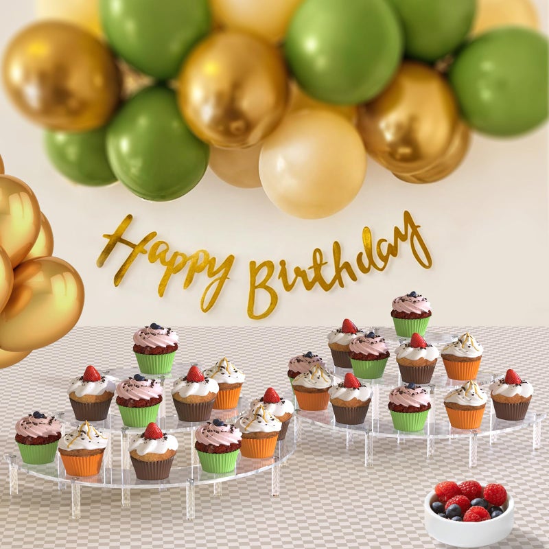 Dooiclear 3 Tier Acrylic Display Risers 2 Pack, Half Moon Cupcake Stand, Clear Perfume Organizer, Dessert Stand for Display, Clear Display Stand for Food, Cupcake, Perfume, Collections - Image 4