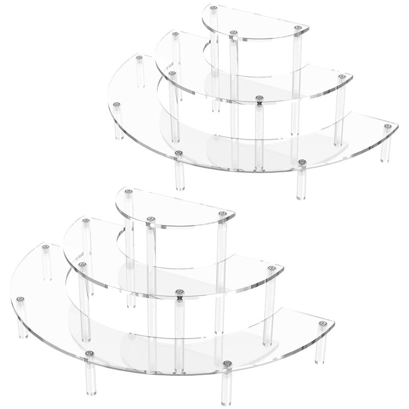 Dooiclear 3 Tier Acrylic Display Risers 2 Pack, Half Moon Cupcake Stand, Clear Perfume Organizer, Dessert Stand for Display, Clear Display Stand for Food, Cupcake, Perfume, Collections - Image 1