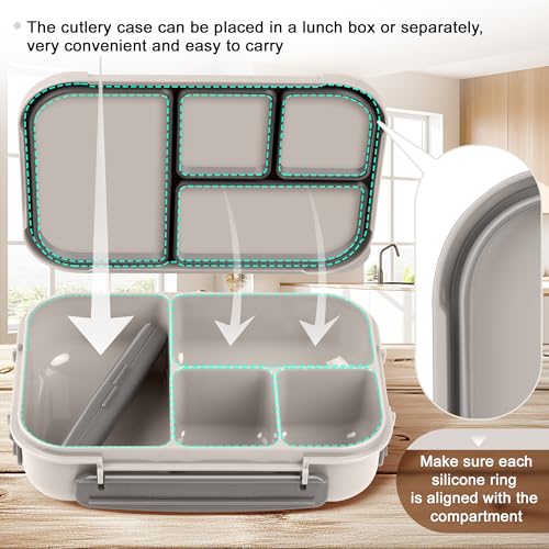 Amathley Lunch Box Kids,Bento Box Adult,Leakproof Lunch Containers for Adults/Kids/Toddler,1200ML-4 Compartments bento Lunch box with Utensil,Microwave & Dishwasher & Freezer Safe (White) - Image 4