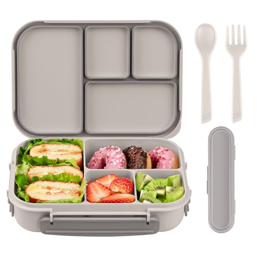 Amathley Lunch Box Kids,Bento Box Adult,Leakproof Lunch Containers for Adults/Kids/Toddler,1200ML-4 Compartments bento Lunch box with Utensil,Microwave & Dishwasher & Freezer Safe (White) - Image 1