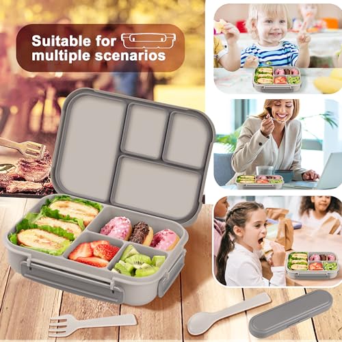 Amathley Lunch Box Kids,Bento Box Adult,Leakproof Lunch Containers for Adults/Kids/Toddler,1200ML-4 Compartments bento Lunch box with Utensil,Microwave & Dishwasher & Freezer Safe (White) - Image 5