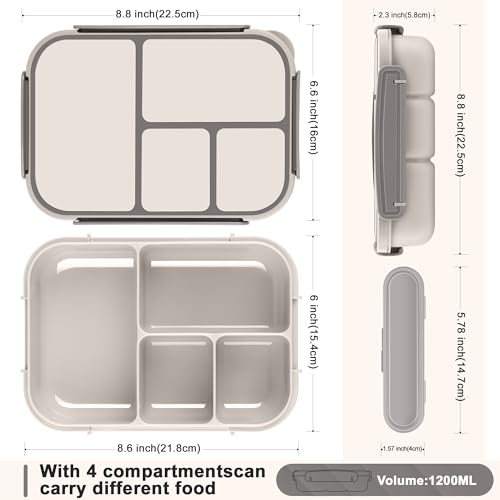 Amathley Lunch Box Kids,Bento Box Adult,Leakproof Lunch Containers for Adults/Kids/Toddler,1200ML-4 Compartments bento Lunch box with Utensil,Microwave & Dishwasher & Freezer Safe (White) - Image 2