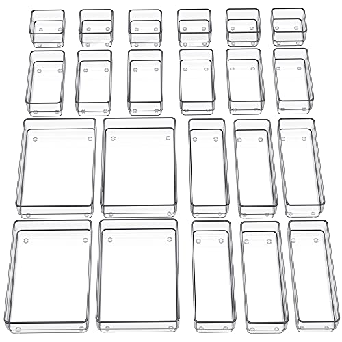 SMARTAKE 22-Piece Drawer Organizer with Non-Slip Silicone Pads, 4-Size Clear Desk Drawer Organizer Trays Storage Tray for Makeup, Jewelries, Utensils in Bedroom Dresser, Office and Kitchen, Clear - Image 1