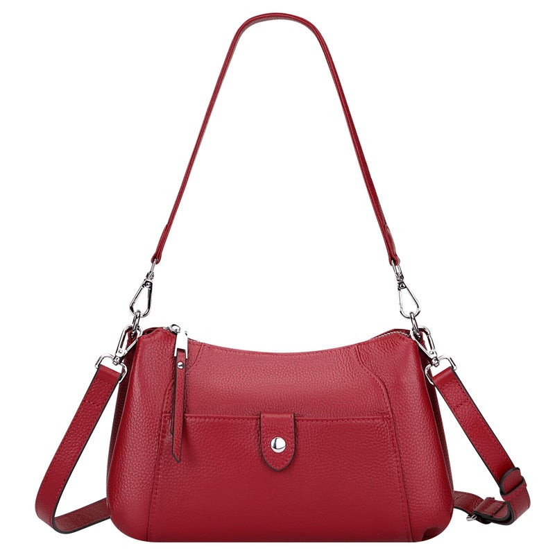 Over Earth Genuine Leather Small Hobo Crossbody Bags for Women Shoulder Purses and Handbags(O189E Wine Red) - Image 1