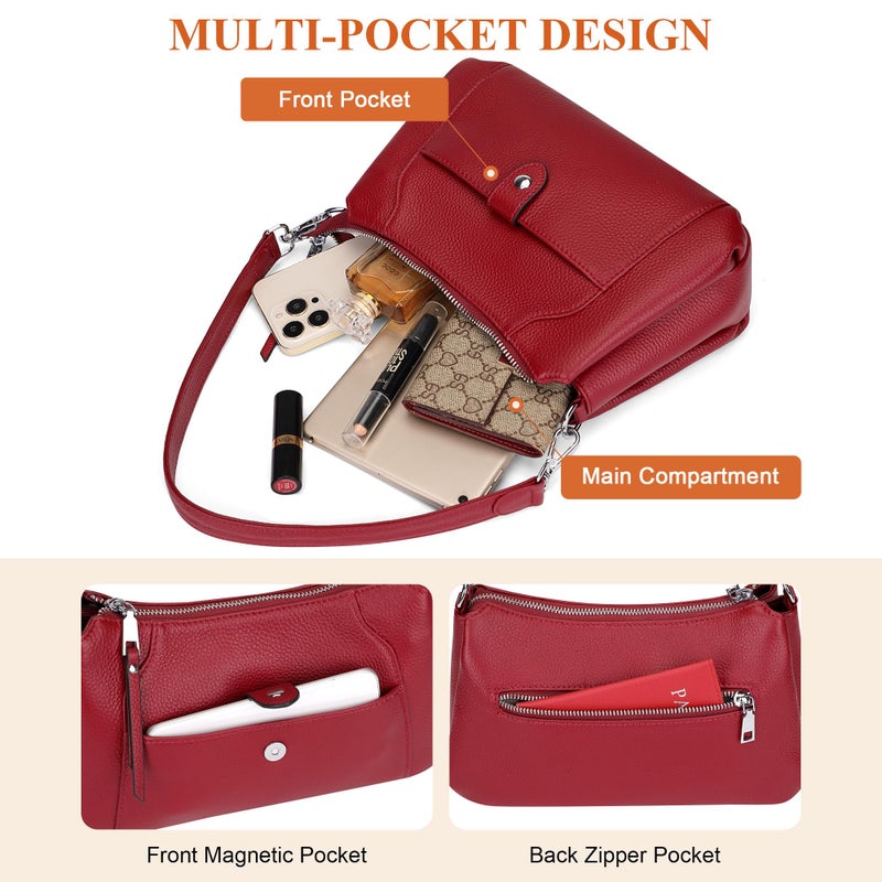 Over Earth Genuine Leather Small Hobo Crossbody Bags for Women Shoulder Purses and Handbags(O189E Wine Red) - Image 5