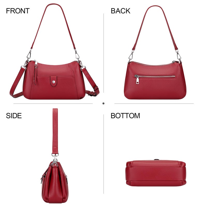 Over Earth Genuine Leather Small Hobo Crossbody Bags for Women Shoulder Purses and Handbags(O189E Wine Red) - Image 3