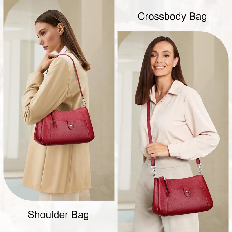 Over Earth Genuine Leather Small Hobo Crossbody Bags for Women Shoulder Purses and Handbags(O189E Wine Red) - Image 2