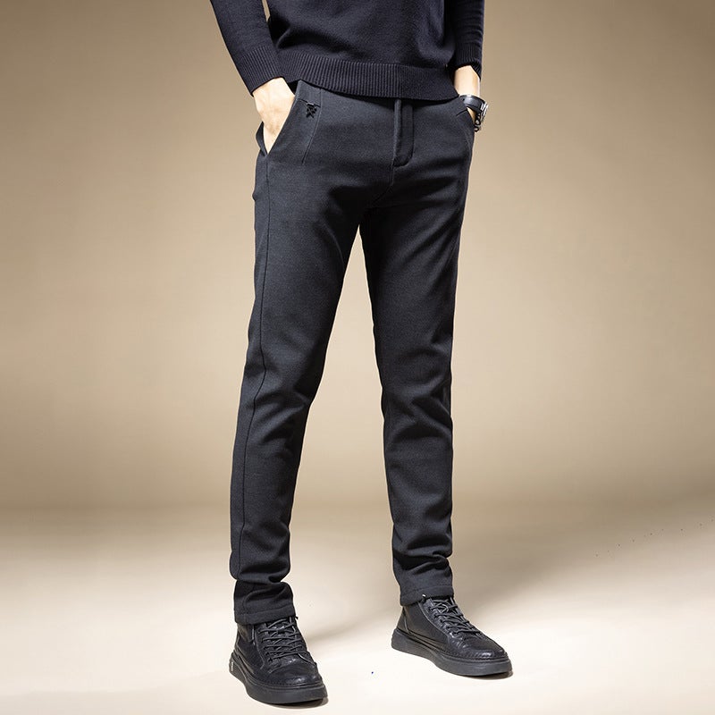 Generic Mens Regular Stretch Jeans Mens Youth Business Casual Slim-fit Slim Leg Pants Mens All-match Long Pants 823 Black - Image 1