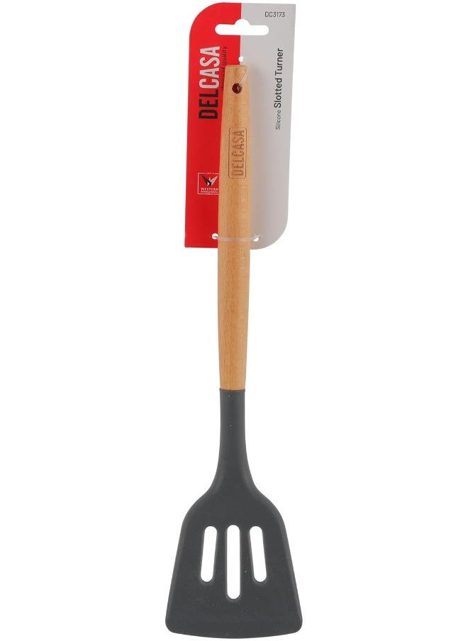 DELCASA Delcasa DC3173 Silicone Slotted Turner with Wooden Handle  - Image 4