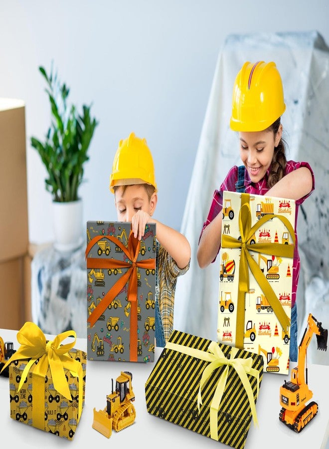 ZINTBIAL Construction Vehicle Wrapping Paper for Kids Birthday - Excavators, Bulldozers, Dump Trucks and Happy Birthday Words Designs - 20 x 29 Inches, 8 Folded Sheets, Easy to Store - Image 2