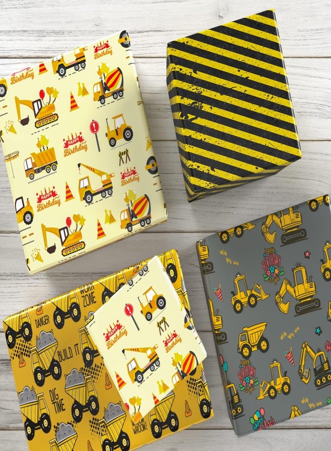 ZINTBIAL Construction Vehicle Wrapping Paper for Kids Birthday - Excavators, Bulldozers, Dump Trucks and Happy Birthday Words Designs - 20 x 29 Inches, 8 Folded Sheets, Easy to Store - Image 4