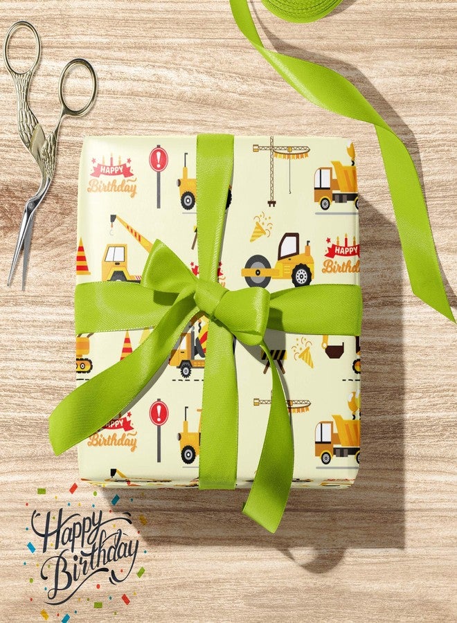 ZINTBIAL Construction Vehicle Wrapping Paper for Kids Birthday - Excavators, Bulldozers, Dump Trucks and Happy Birthday Words Designs - 20 x 29 Inches, 8 Folded Sheets, Easy to Store - Image 5