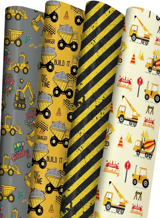 ZINTBIAL Construction Vehicle Wrapping Paper for Kids Birthday - Excavators, Bulldozers, Dump Trucks and Happy Birthday Words Designs - 20 x 29 Inches, 8 Folded Sheets, Easy to Store - Image 1