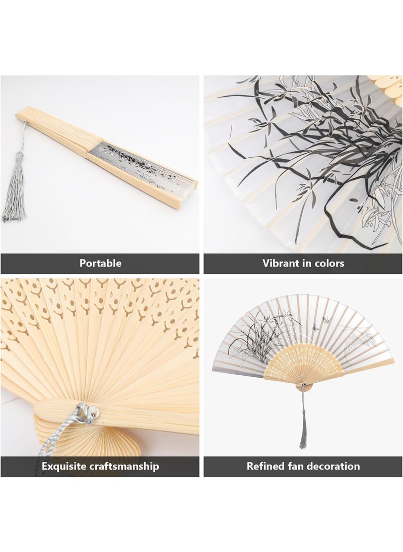Generic 4 Pcs Handheld Folding Silk Fan with Tassel, Floral Design, Manual, Bamboo Ribs, Accordion, Bulk for Women & Men, Music Festival, Dance Party Decoration  - Image 4