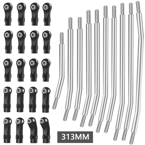 FACCNOY 313mm324mm Metal Link Set Linkage Steering Rod with Nylon End Kit for 110 RC Crawler Car Compliable with Axial SCX10 SCX10II 90046 313mm - Image 5